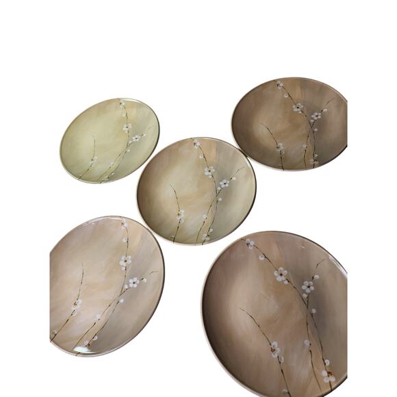 ROYAL STAFFORD Radio Pattern Brown White Floral 11" Dinner Plates Set of 5 - Picture 1 of 7